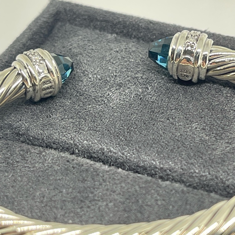 David Yurman Bracelet Sterling Silver with Hampton Blue Topaz and Diamonds, 7mm - Picture 8 of 10